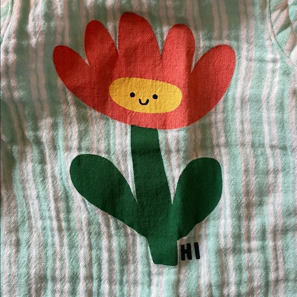 Old Navy Mint and White Striped Baby Romper with Flower Graphic